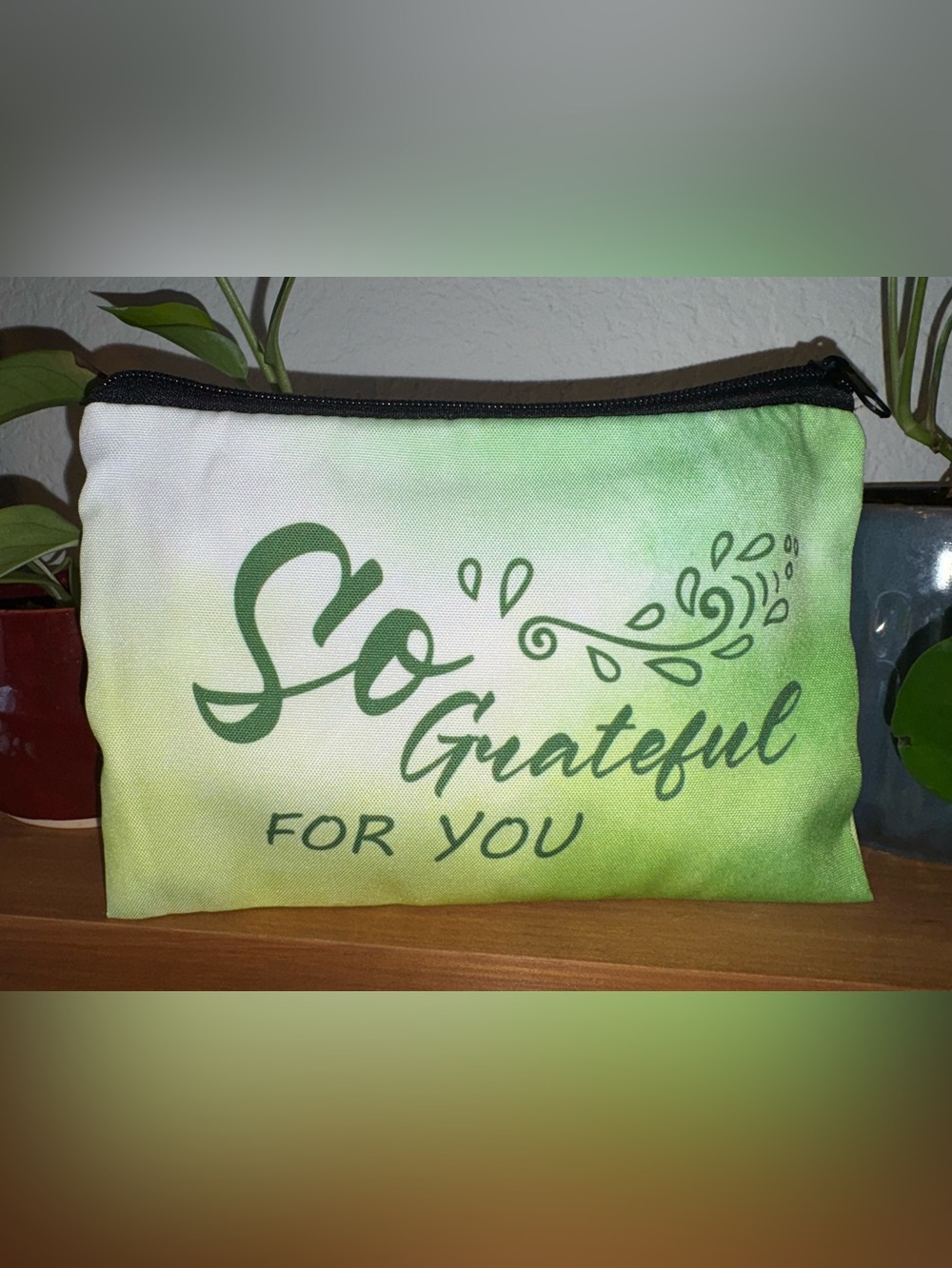 Grateful Green Canvas Women's Makeup Bag